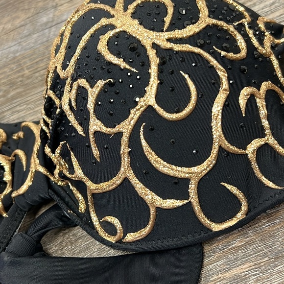 NWT Holt 2 Piece Gold Scrolled Glitter Sequined Detail Bikini Size Large - Picture 4 of 8